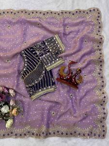 Reglance Royal Zari Shimmer Space Saree Luxe Embroidery Glamorous Elegant Trendy Complete Designer Saree Set Latest Gujarat for - Product Image 5