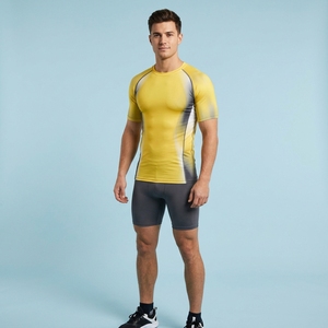 Men Half Sleeve O-Neck Compression Fitted Sporty Casual Wear Breathable Solid Jersey Top - Product Image 1