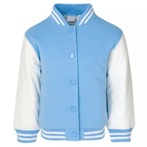 Button Down Varsity <b>Jacket</b> Custom Patch Work Sportswear Baseball Varsity Men's <b>Jackets</b> Wool Light Blue With <b>White</b> Leather Sleeve - Product Image 1