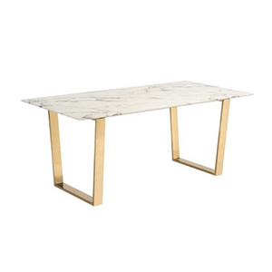 Modern Rectangle Marble Top Durable Eco-Friendly Dining <b>Table</b> with Gold Metal <b>Legs</b> 4 Seater Home Furniture - Product Image 1