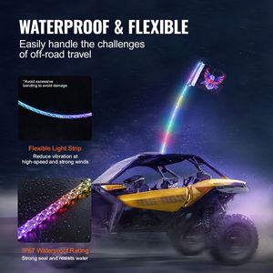 1 Pezzo Luce a Frusta da 3 Piedi con Base a Molla, LED Impermeabile RGB a 360 Gradi con Effetto Inseguimento, Controllo Remoto tramite APP per Fuoristrada - Product Image 5