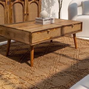 Vandana Astra Elara Rattan-Drawer Wooden <b>Coffee</b> <b>Table</b> for Modern Living Room Interiors - Product Image 5