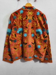 Suzani Embroidered <b>Velvet</b> Short Casual Sweet <b>Jacket</b> <b>Women</b> Breathable Handcrafted Artisan Custom Cotton decent design - Product Image 3