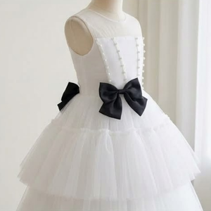 Robe de bal TUTUPETTI pour demoiselle d'honneur, blanche nacrée, longueur ras du sol, en satin et tulle, élégante robe de princesse, tulle superposé, pour cérémonie de mariage, pour filles - Product Image 2