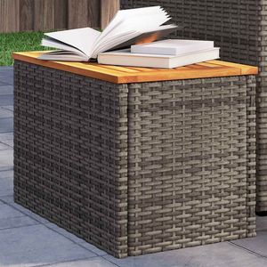 Solid Acacia Wood and PE <b>Rattan</b> Grey and Brown <b>Garden</b> Side <b>Table</b> - Product Image 1