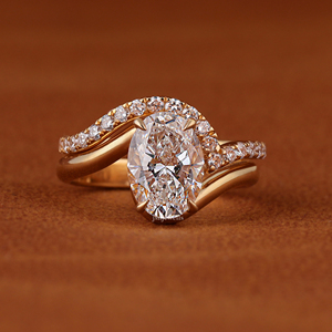 2.50 Carat Oval Cut Lab Grown Diamond Bypass Solitaire Bridal <b>Ring</b> <b>Set</b> with Curved Pave Eternity Wedding Band 14k Yellow <b>Gold</b> - Product Image 1