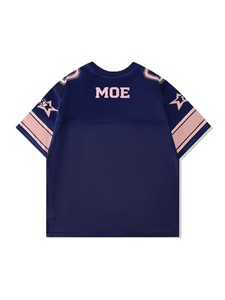 Maillot de football américain streetwear Iced Out bleu rose court en mesh col en V rétro universitaire pour femme streetwear Y2K Hip Hop ODM - Product Image 4