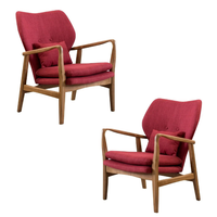Fauteuil d'appoint de style Mid-Century Modern en tissu rouge avec structure en bois pour salon de jardin