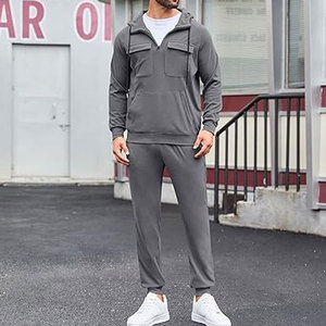 Ensemble de survêtement 2 pièces pour homme, automne, avec sweat à capuche à manches longues et fermeture éclair 1/4, tenue décontractée avec poche kangourou, confortable - Product Image 5