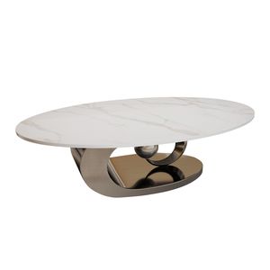 Table basse sculpturale en acier inoxydable avec plateau élégant en marbre - Product Image 3