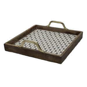 Bandeja de servicio esmaltada hecha a mano con asas Bandeja de madera de mango ecológica para hotel y restaurante Diseño decorativo para servir comida - Product Image 1