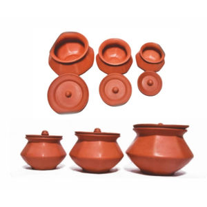 Nouvel ensemble de 3 casseroles et couvercles en terre cuite écologiques et saines, au design innovant, pour cuisson au gaz, avec rangement intégré (Ensemble artisanal en terre cuite) - Product Image 2