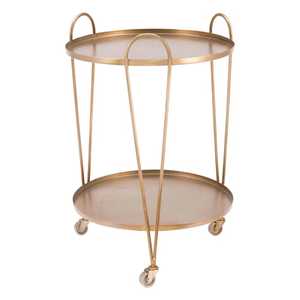 Chariot de bar rond de luxe en métal doré à 2 niveaux, chariot de service roulant, support de rangement mobile pour boissons et thé pour la maison, l'hôtel et les fêtes - Product Image 1