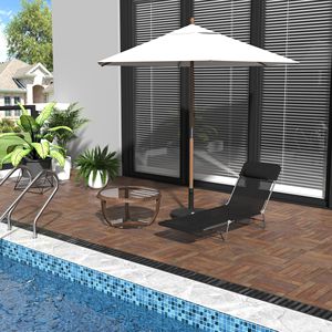 Chaise longue pliante portable en bois avec dossier réglable sur 6 niveaux et coussin pour patio, jardin, plage - Product Image 2