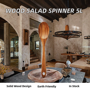 Factory Mongo Large Capacity Manual Wood Eco-Friendly Salad Servers Dishwasher Microwave Safe Best Drying Lettuce Spinner Fruit - Product Image 3