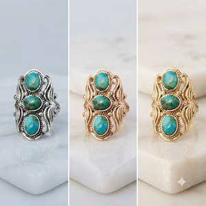 Round Oval Mohave <b>Turquoise</b> Gemstone <b>Ring</b> 925 Silver Bezel Setting Bohemian Style Unisex Everyday Wear Gold Plated And Rose Gold - Product Image 4