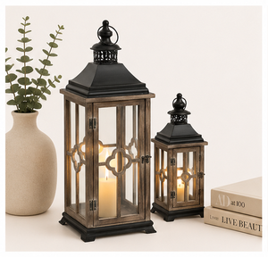 Wholesale Modern Distressed Wooden Hurricane Candle <b>Lantern</b> Set of 2 <b>Large</b> Floor <b>Lantern</b> for Farmhouse Outdoor Garden Decoration - Product Image 6