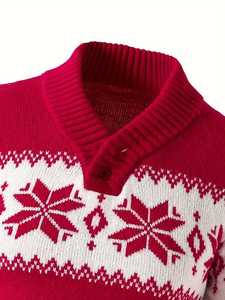 Pull tricoté personnalisé pour homme, motif flocon de neige, rouge et blanc, style Fair Isle, pour les fêtes, chaud pour l'hiver, pull de Noël, vente en gros, OEM, hauts - Product Image 3