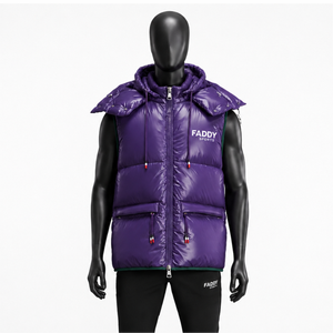Wholesale <b>Men's</b> Glossy Purple Puffer Vest Removable <b>Hood</b> Winter Warm Sleeveless Jacket Shiny Padded Bubble <b>Gilet</b> Windproof Coat - Product Image 1