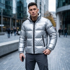 Men's <b>Silver</b> <b>Puffer</b> <b>Jacket</b> Quilted Winter Coat Full Zip High Collar Warm Outdoor <b>Jacket</b> ONEAPEX OEM Wholesale - Product Image 4