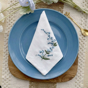 Custom Classic Square Cotton Napkin Embroidered Blue Flower Durable Reusable Machine Washable Full Size Home Wedding - Product Image 2