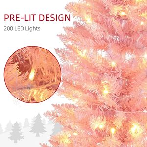 Albero di Natale Artificiale Sottile da 2,1 m con Rami Realistici e Luci LED Bianche Calde, Luci Natalizie a Matita Rosa - Product Image 5