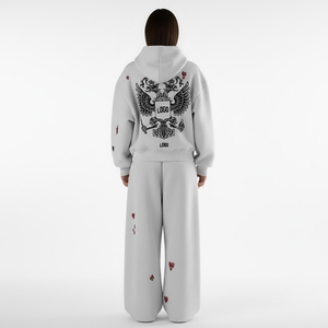 Custom Logo Printed Zip Hoodie & Baggy Sweatpants Fleece <b>Set</b> Heavyweight 100% Cotton Fleece 400 GSM Tracksuit For Wholesale - Product Image 5