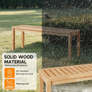 Banco moderno de madera maciza de pino de 52.1 pulgadas para exteriores, sin nudos, sin respaldo, para comedor, piscina y playa, con asiento de listones para patios. - Product Image 6