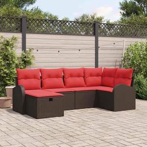 Poly <b>Rattan</b> Garden <b>Sofa</b> Set Brown Red Cushions Outdoor Furniture Contemporary Design - Product Image 1