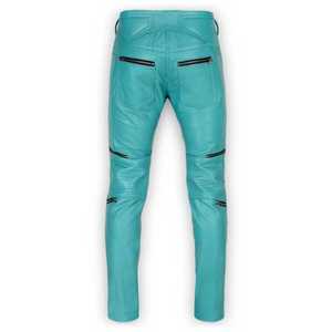 Pantalon moto taille haute pour homme, bleu sarcelle, avec fermetures éclair, coupe droite, style motard, en polyester, pour le printemps, décontracté - Product Image 2