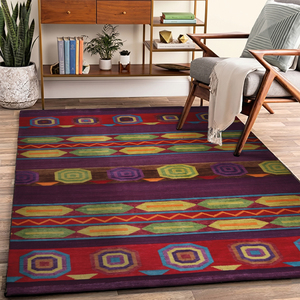 Alfombra DECORDEC Jewel Caravan Morada Multicolor Hecha a Mano de Lana, Ecológica, Antideslizante, con Diseño Tribal Geométrico a Rayas - Product Image 3