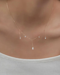 Collier Lariat Tendance en Or Massif 14K avec Diamants de Laboratoire VVS, Pendentifs Flottants Poire et Rond, Bijoux - Product Image 4
