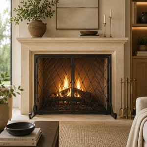 Protector de Chimenea Metálico con Diseño de Ondas Marroquíes, Doble Puerta, Resistente al Calor, Protección Contra Chispas - Product Image 1