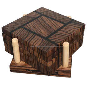 Luxury Classic Walnut <b>Wood</b> Tea Coffee Coasters Set Includes 4 Premium Quality <b>Square</b> Coasters Holder Great for Kitchen Wedding - Product Image 2