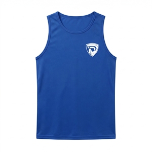 Blue Men's Sleeveless <b>Tank</b> <b>Top</b> O-Neck Solid Color Breathable Quick Dry Polyester/Cotton Casual Wear 220g <b>Knitted</b> - Product Image 1