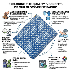 Tela de Algodón con Estampado a Mano Buti en Azul Índigo, Suave y Transpirable, para Prendas Femeninas, Vestidos, Kurtis, Costura y Manualidades - Product Image 6