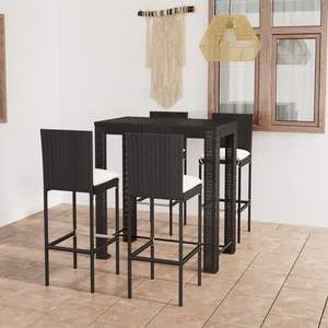 Conjunto de Bar para Jardín de Ratán PE Negro, Acero con Recubrimiento en Polvo, Muebles de Bar Elegantes para Exteriores - Product Image 1