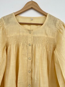 Cotton Slub Button Front Long Sleeve <b>Yellow</b> Blouse Loose Fit Casual Summer <b>Top</b> Lightweight <b>Ladies</b> Shirt boutique clothing - Product Image 2