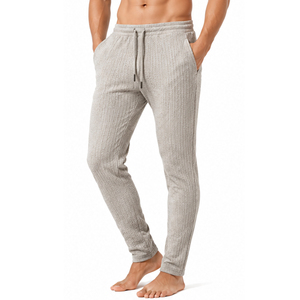 <b>Mens</b> Slim Fit Waffle Knit <b>Trousers</b> Casual Textured Jogger Pants <b>Elastic</b> Waist Drawstring Comfortable Custom Sportswear Bottoms - Product Image 4