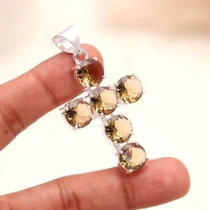 Smoky Quartz Cross Pendant 925 Sterling Silver Natural Brown Gemstone <b>Necklace</b> Handmade Jewelry - Product Image 3