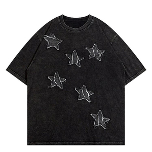 เสื้อยืดโอเวอร์ไซส์ปักโลโก้ตามสั่ง ผ้าฝ้าย 100% ซักกรด แต่งแพทช์รูปดาว สไตล์ดิสเทรส สำหรับผู้ชาย แห้งเร็ว เป็นมิตรกับสิ่งแวดล้อม - Product Image 5