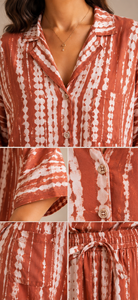 Ensemble de pyjama 2 pièces pour femmes, floral, 100% coton, col en V, taille élastique, décontracté, été, manches longues, respirant - Product Image 4
