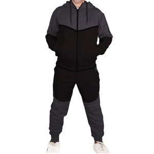 Men's Color Blocking Hooded Tracksuit Full Sleeve Zipper Sweatshirt <b>Set</b> Casual Breathable Polyester Cotton Joggers Autumn Wear - Product Image 1