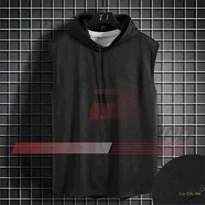 Débardeur à capuche sans manches pour homme, style hip-hop décontracté, couleur unie, avec lacets, en tissu peigné, impression numérique, vierge - Product Image 3
