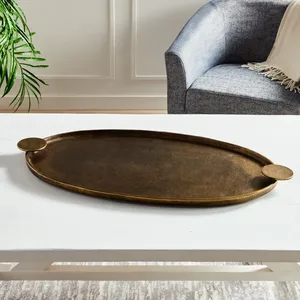 Oval Metal Eco-Friendly Polished Handmade American Style Solid Pattern Serving Tray Decorative Accent <b>Plate</b> for Coffee Tables - Product Image 3