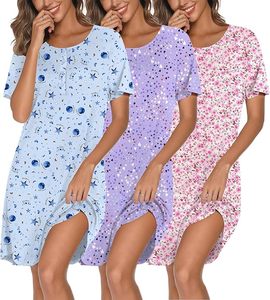 Paquete de 3 Camisones para Mujer, Camiseta de Dormir de Manga Corta con Botones, Camisón Suave, Ropa de Dormir Informal - Product Image 4