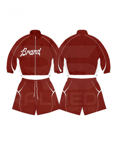 2 Piece Zipper Jacket and Short Set Screen Printing Logo Breathable 100% Nylon Autumn Wear Windbreaker <b>Tracksuit</b> - Product Image 4