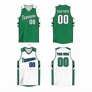 Camiseta de Baloncesto Personalizada de Primera Calidad GREEN WHITE para Hombre, 100% Poliéster, Tejido de Malla, Números de Equipo, Uniforme Transpirable de Secado Rápido - Product Image 1