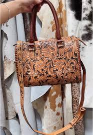 New Design Luxury Weekender Hand Tooling Florals Carved Genuine Leather Waterproof Portable <b>Lightweight</b> Travel Speedy Duffel Bag - Product Image 2