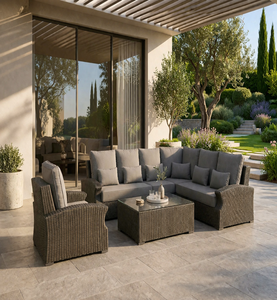 ชุดโซฟาสำหรับลานกลางแจ้ง ดีไซน์ทันสมัย ทนทาน นั่งสบาย ผลิตจากหวาย เหมาะสำหรับการพักผ่อน จัดงานเลี้ยง และไลฟ์สไตล์กลางแจ้ง - Product Image 1